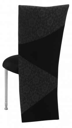 Black Velvet Zig Zag Black Lace Jacket with Black Stretch Knit Cushion on Silver Legs (1)