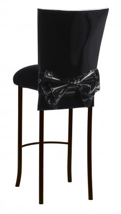 Black Patent Barstool Cover with Bow Belt and Cushion on Brown Legs (1)