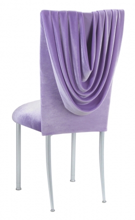 Lavender Velvet Cowl Neck Chair Cover and Cushion on Silver Legs (1)