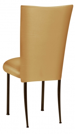 Gold Taffeta Chair Cover with Boxed Cushion on Brown Legs (1)