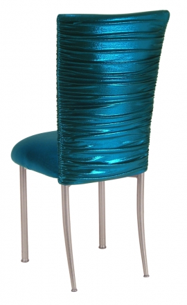 Chloe Metallic Teal Stretch Knit Chair Cover and Cushion on Silver Legs (1)