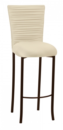 Chloe Ivory Stretch Knit Barstool Cover with Rhinestone Accent Band and Cushion on Brown legs (2)