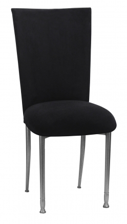 Black Suede Chair Cover with Jewel Belt, Cushion with Silver Legs (2)