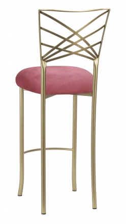 Gold Fanfare Barstool with Raspberry Suede Cushion (1)