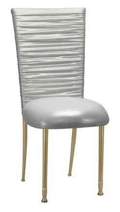 Chloe Metallic Silver on White Foil Chair Cover and Cusion on Gold Legs (2)