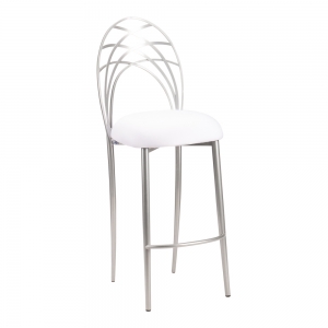 Silver Piazza Barstool with White Stretch Knit Cushion (2)