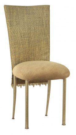 Burlap Fancy 3/4 Chair Cover with Camel Suede Cushion on Gold Legs (2)