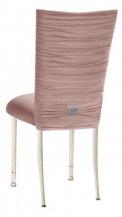 Chloe Blush Stretch Knit Chair Cover with Rhinestone Accent and Cushion on Ivory Legs (1)