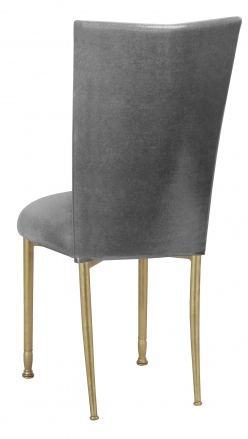 Gunmetal Stretch Knit Chair Cover with Cushion on Gold Legs (1)