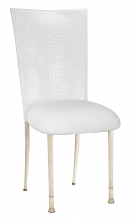 White Croc Chair Cover with White Stretch Knit Cushion on Ivory Legs (2)