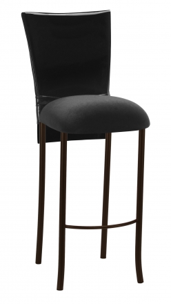 Black Patent Barstool Cover with Bow Belt and Cushion on Brown Legs (2)