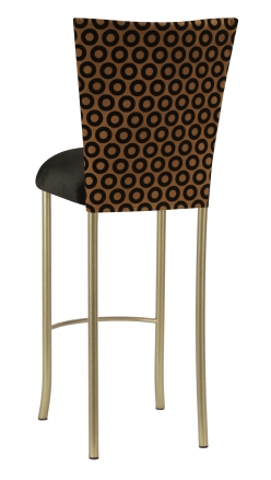 Chocolate Suede with Black Chenille Circle Barstool Cover and Black Velvet Cushion on Gold Legs (1)