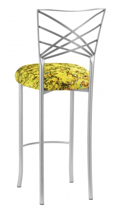 Silver Fanfare Barstool with Yellow Paint Splatter Knit Cushion (1)