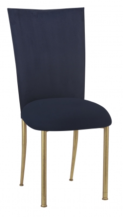 Navy Suede Chair Cover and Cushion on Gold Legs (2)