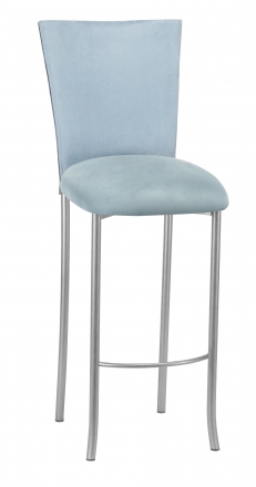 Ice Blue Suede Barstool Cover and Cushion on Silver Legs (2)