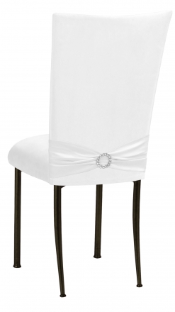 White Suede Chair Cover with Jewel Belt and Cushion on Brown Legs (1)