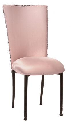 Blush Bedazzled Chair Cover and Blush Stretch Knit Cushion on Mahogany Legs (2)
