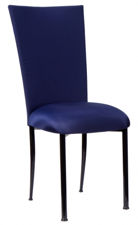Navy Blue Chair Cover with Button and Cushion on Brown legs (2)