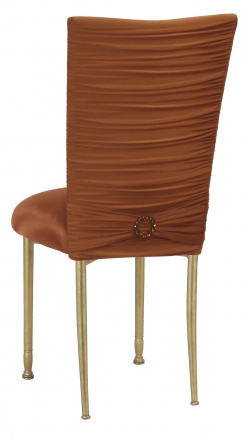 Chloe Copper Stretch Knit Chair Cover with Jewel Band and Cushion on Gold Legs (1)