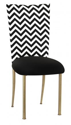 Chevron Chair Cover with Black Stretch Knit Cushion on Gold Legs (2)