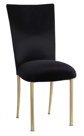 Black Swirl Velvet Chair Cover with Black Velvet Cushion on Gold Legs (2)