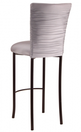 Chloe Silver Stretch Knit Barstool Cover and Cushion on Brown Legs (1)