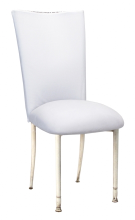 White Swirl Velvet Chair Cover with White Suede Cushion on Ivory Legs (2)