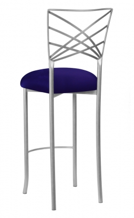 Silver Fanfare Barstool with Navy Stretch Knit Cushion (1)