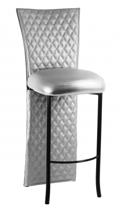 Silver Quilted Barstool Jacket with Silver Leatherette Boxed Cushion on Black Legs (2)