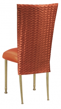 Orange Taffeta Scales 3/4 Chair Cover with Boxed Cushion on Gold Legs (1)