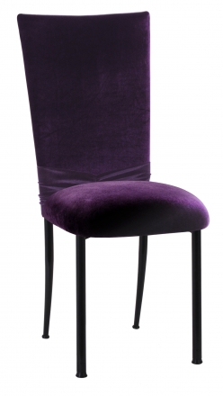 Deep Purple Velvet Chair Cover with Rhinestone Accent and Cushion on Black Legs (2)