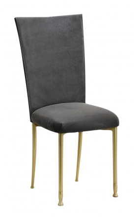 Charcoal Suede Chair Cover and Cushion on Gold Legs (2)