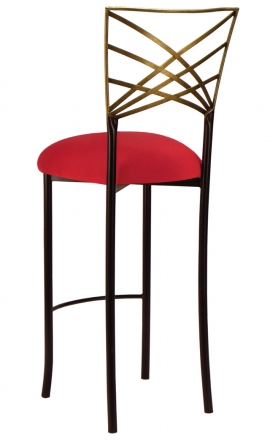 Two Tone Gold Fanfare Barstool with Red Stretch Knit Cushion (1)