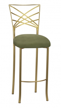 Gold Fanfare Barstool with Sage Suede Cushion (2)