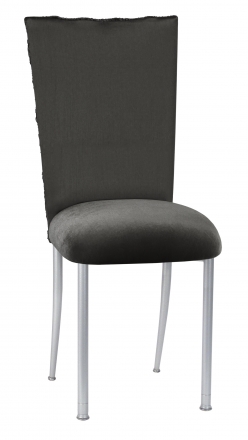 Pewter Circle Ribbon Taffeta Chair Cover with Charcoal Suede Cushion on Silver Legs (2)