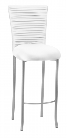 Chloe White Stretch Knit Barstool Cover with Rhinestone Accent Band and Cushion on Silver Legs (2)