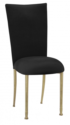 Black Velvet Chair Cover and Cushion on Gold Legs (2)