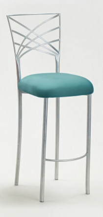 Silver Fanfare Barstool with Turquoise Suede Cushion (2)