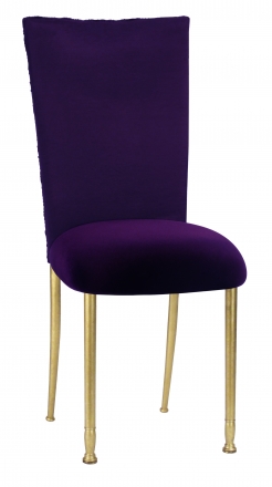 Aubergine Circle Ribbon Taffeta Chair Cover with Eggplant Velvet Cushion on Gold Legs (2)