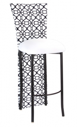 Black and White Kaleidoscope Barstool Jacket with White Suede Cushion on Brown Legs (2)