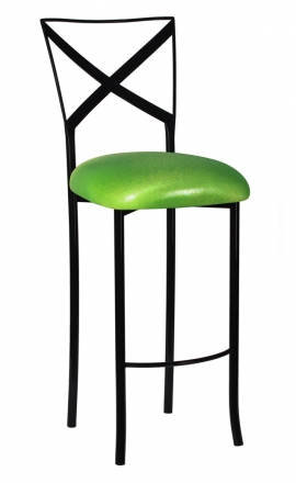 Blak. Barstool with Metallic Lime Stretch Knit Cushion (2)