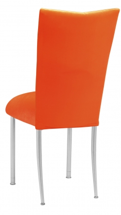 Orange Velvet Chair Cover and Cushion on Silver Legs (1)