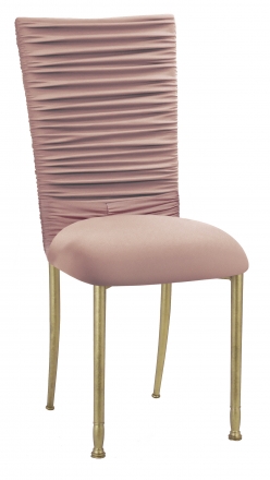 Chloe Blush Stretch Knit Chair Cover with Rhinestone Accent and Cushion on Gold Legs (2)