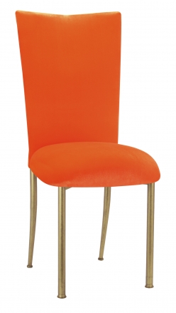 Orange Velvet Chair Cover and Cushion on Gold Legs (2)