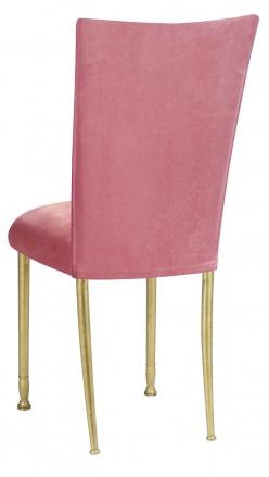 Raspberry Suede Chair Cover and Cushion on Gold Legs (1)