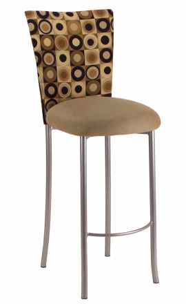Concentric Circle Barstool Cover with Camel Suede Cushion on Silver Legs (2)
