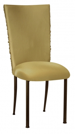 Gold Demure Chair Cover with Jewel Band and Gold Stretch Knit Cushion on Brown Legs (2)