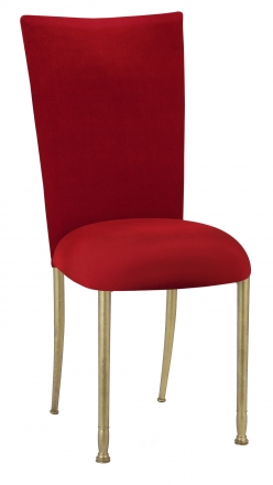 Red Velvet Chair Cover and Cushion on Gold Legs (2)