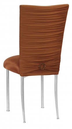Chloe Copper Stretch Knit Chair Cover with Jewel Band and Cushion on Silver Legs (1)