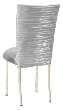 Chloe Metallic Silver on White Foil Chair Cover and Cushion on Ivory Legs (1)